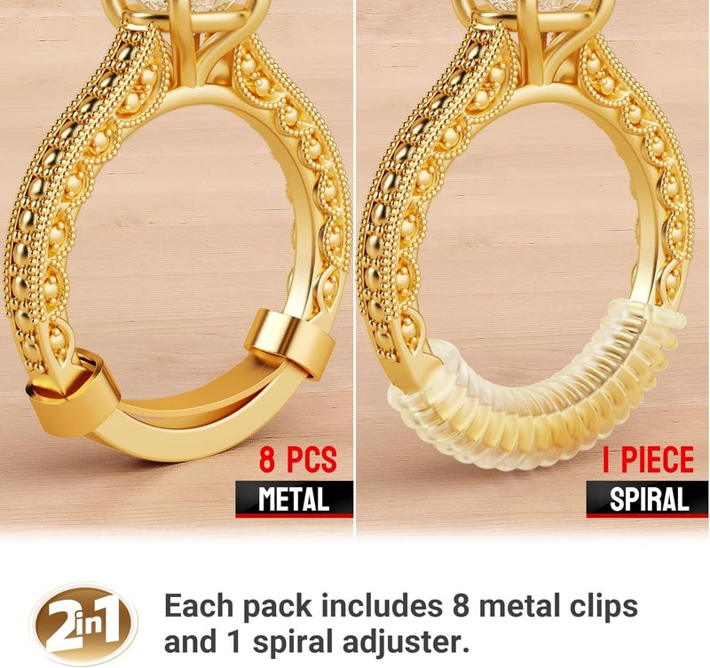 Omilly Filled Metal Ring Guard for Loose Rings, Invisible Ring Size Adjuster, Fits Ring Width 1.3mm-10mm, Easy to Use, 8 Pack with 4 Sizes, Secure Fit for Women & Men-Golden - Image 4